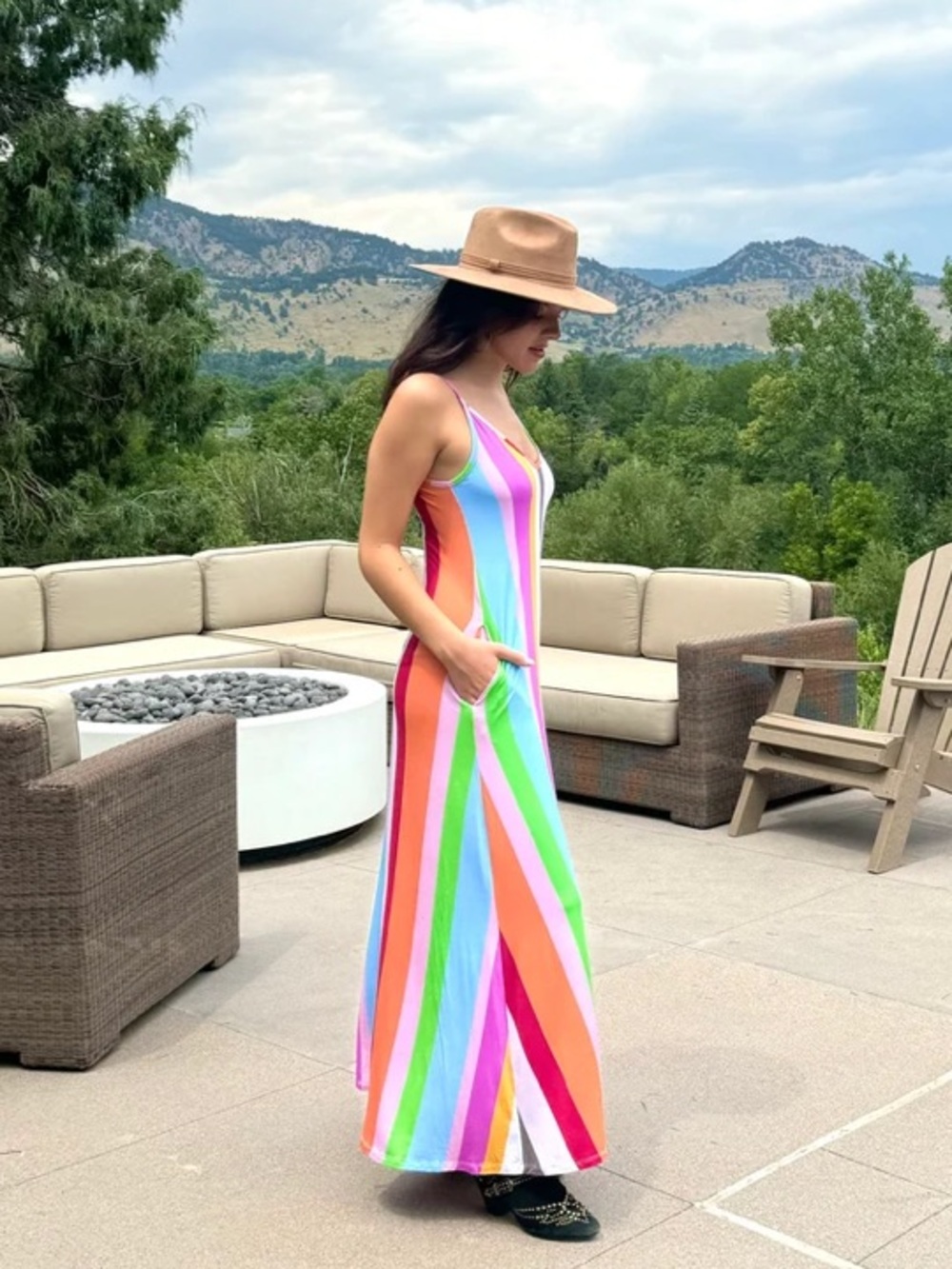 Skivys Malibu Goddess Gown Rainbow Striped Maxi Dress M